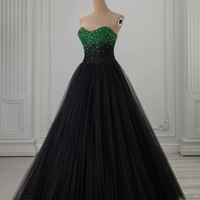 Black Formal Strapless Tulle Prom Dress,Green and Balck Beaded prom dress ,Wedding Dress,Birthday Ball Gown,Graduation Dress,Evening Formal Dress,Dres - Thumbnail 5