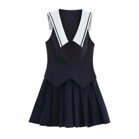 Fashionable and simple wide pleated short dress - Thumbnail 2