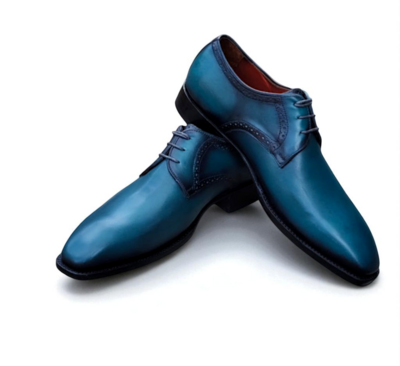Crafted Leather Classic Blue Leather Oxford Lace up Dress Shoes
