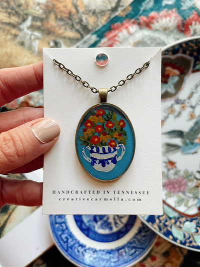 “Savor the Season” painted pendant necklace no.02