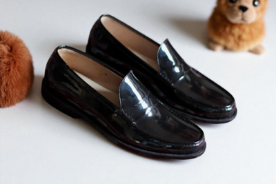 Crafted Leather Classic Men Black Patent Leather Moccasin Loafers Dress Shoes
