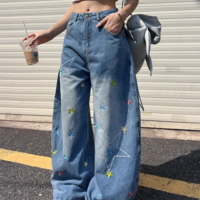 Y2K Star Embroidery Baggy Denim Pants - Thumbnail 1