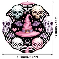 Pink Witch Hat Skulls & Bats Spinning Halloween Metal Ornament 10x10 | Free Shi - Thumbnail 4