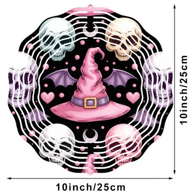 Pink witch hat skulls & bats spinning halloween metal ornament 10x10 | free shi
