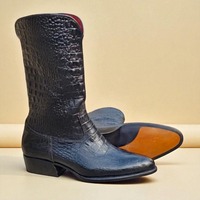 Crafted Leather Men Shoes Black Crocodile/Alligator Leather Cowboy Boot - Thumbnail 2