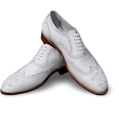 Crafted Leather Classic White Leather Wingtip Oxford Dress Shoes