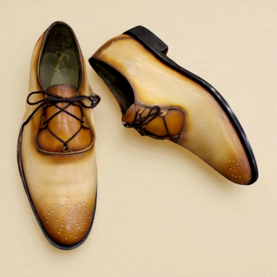 Crafted Leather Classic Tan Leather Oxford Lace up Dress Shoes
