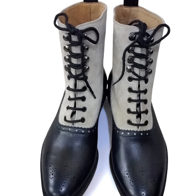 Crafted leather classic men black/suede leather ankle high lace up dress boot