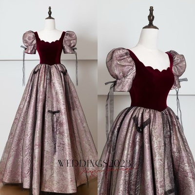 Short Sleeves Velvet A-line with Bow Lace up Tulle Evening Dresses 