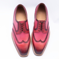 Crafted Leather Classic Pink Black Shaded Leather Wingtip Oxford Dress Shoes - Thumbnail 4