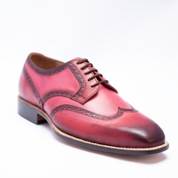 Crafted Leather Classic Pink Black Shaded Leather Wingtip Oxford Dress Shoes - Thumbnail 6