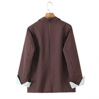 Brown striped loose-fitting two-button cuffed jacket suit - Thumbnail 1