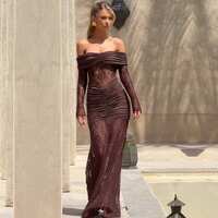  Vintage Elegant Off Shoulder Slim Fit Hollow Out Maxi Dress  - Thumbnail 2
