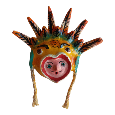 Vibrant coconut mask. collectibles. home decoration. wall decoration. interior decoration. mexican mask. mexican craft. mexican folk art.