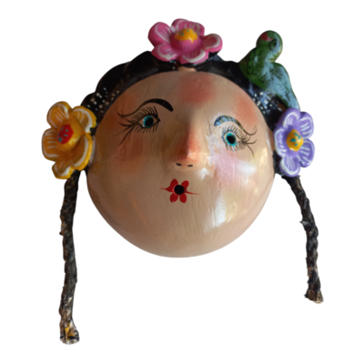 Vibrant coconut mask. collectibles. home decoration. wall decoration. interior decoration. mexican mask. mexican craft. mexican folk art.