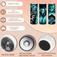 Horror Movie Villains Teal Smoke Portrait Tumbler Collection | Free Ship - Thumbnail 2