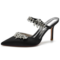 Women's high-heeled pointed rhinestone half-slip wedding sandals 3 colors - Thumbnail 4