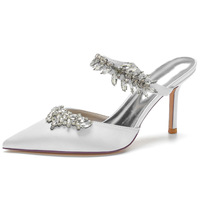 Women's high-heeled pointed rhinestone half-slip wedding sandals 3 colors - Thumbnail 5