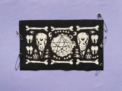 Crow Skulls & Bones Necronomicon Horror Goth Sew-on Patches