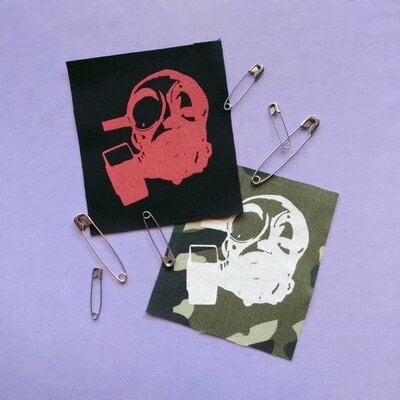 Gas mask cyber punk goth patch - red, camouflage
