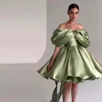 Arabic Puffy Sleeves Homecoming Dresses Knee Length Short Prom Formal Party Gowns Off The Shoulder Cocktail Evening Wear Custom Made - Thumbnail 1