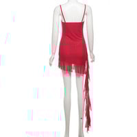 Sexy mesh irregular ribbon slim backless suspender dress - Thumbnail 5