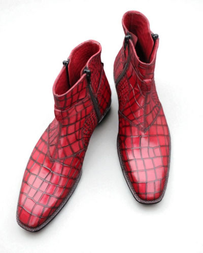 Crafted Leather Classic Bespoke Shoes Red Crocodile/Alligator Strap Jodhpur Dress Boot