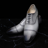 Crafted Leather Classic Men Gray Leather Oxford Lace up Dress Shoes - Thumbnail 1