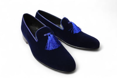 Crafted Leather Handmade Men Blue Tassel Loafers Slip on Dress Shoes 