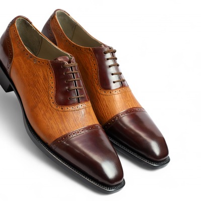 Crafted leather handmade men brown leather oxford dress shoes