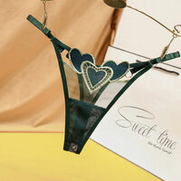 Sexy Love Heart Embroidery Mesh Sheer Naughty Briefs Women's Underwear Thong Seamless Panties T-Back Lingerie Underpants  - Thumbnail 7