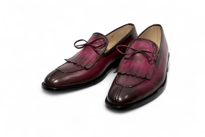 Crafted Leather Classic Men Purple Patina Leather Tassel Loafers Dress Shoes