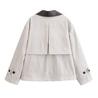 Contrast color fine check lapel short trench coat - Thumbnail 2