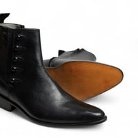 Crafted Leather Classic Black Calf Leather Side Zipper Button Jodhpur Boot - Thumbnail 1
