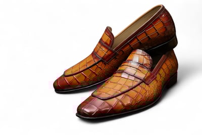 Crafted Leather Handmade Men Brown Crocodile Moccasin Dress Shoes