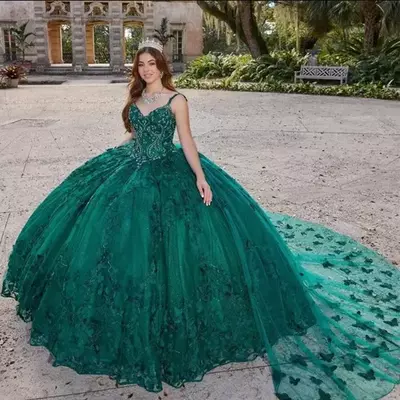 Butterfly appliques ball gown quinceanera dresses cape bead sweet 16 dress corset sweep train tulle masquerade gowns