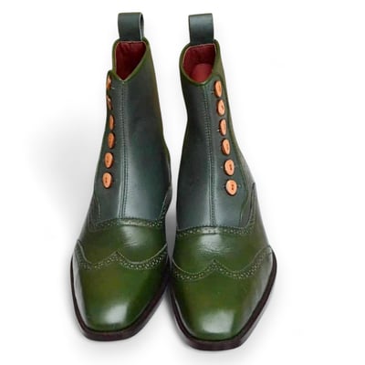 Crafted Leather Men Green Ankle High Button Dress Boots 