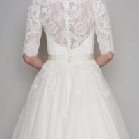 Simple Half Sleeve Ankle Length Short Wedding Dresses with applique - Thumbnail 1