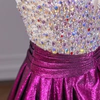 Dark V Neck Top Tulle Beaded Sheath Purple Evening Dresses  - Thumbnail 4