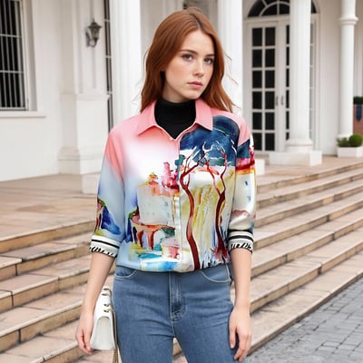 Lapel long-sleeved shirt with positioning print
