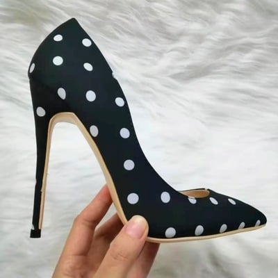 Black polka dot stiletto high heel pointed toe pumps