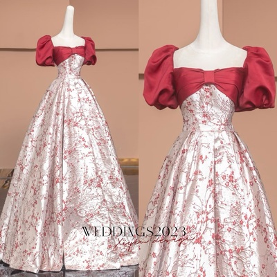 Elegant princess prom gown,puff sleeve prom dress, quare collar neck senior prom dress,lace up  bridal dress