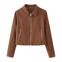 Fashionable and versatile suede zipper lapel jacket - Thumbnail 2