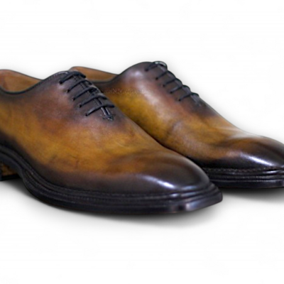Crafted leather men brown patina leather oxford lace up dress shoes
