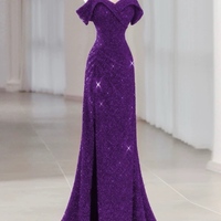 Lovely Sweethear Neck Strapless Sequins Purple Slit Prom Dress - Thumbnail 6
