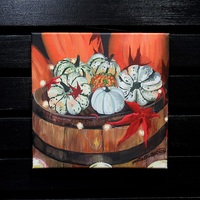 Spooky Season Gourds, Original acrylic painting by N.E.Thompson, Artwork size 10x10 inches - Thumbnail 1