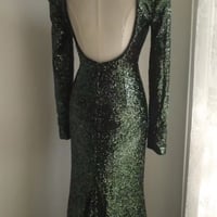 Luxe Dark Green Sequin Holiday Formal Party Evening Wedding Prom Mermaid Maxi Dress  - Thumbnail 5