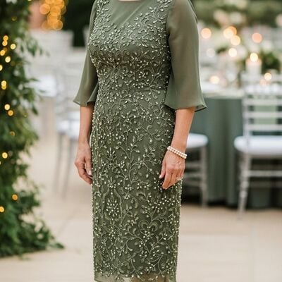 Oliver green chiffon lace tea-length mother of bride /groom dresses evening formal gown