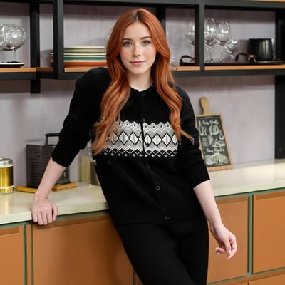 Jacquard design cardigan knitted jacket high street loose casual top