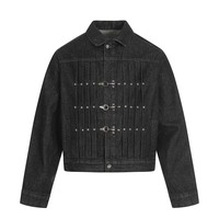 Retro high-end hardware decoration pleated denim jacket loose casual jacket - Thumbnail 1